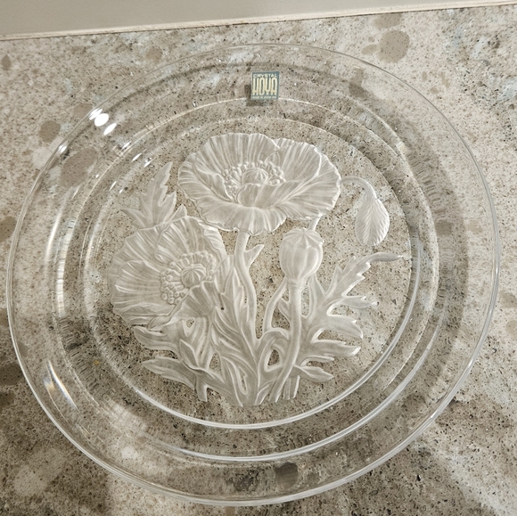 Vinardi Etched Poppy Crystal Art Plate Yamamoto - Picture 5 of 9